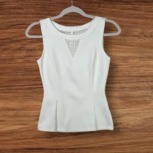 Karen Millen Fitted White Lace Cutout Sleeveless Top Womens Sz 2